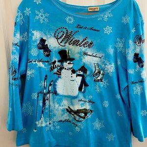 Long Sleeve Studio Gem Snowman Shirt Size 3X